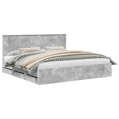 Bed Frame with Drawer Concrete Grey 200 x 200 cm Engineer Wood