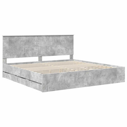 Bed Frame with Drawer Concrete Grey 200 x 200 cm Engineer Wood