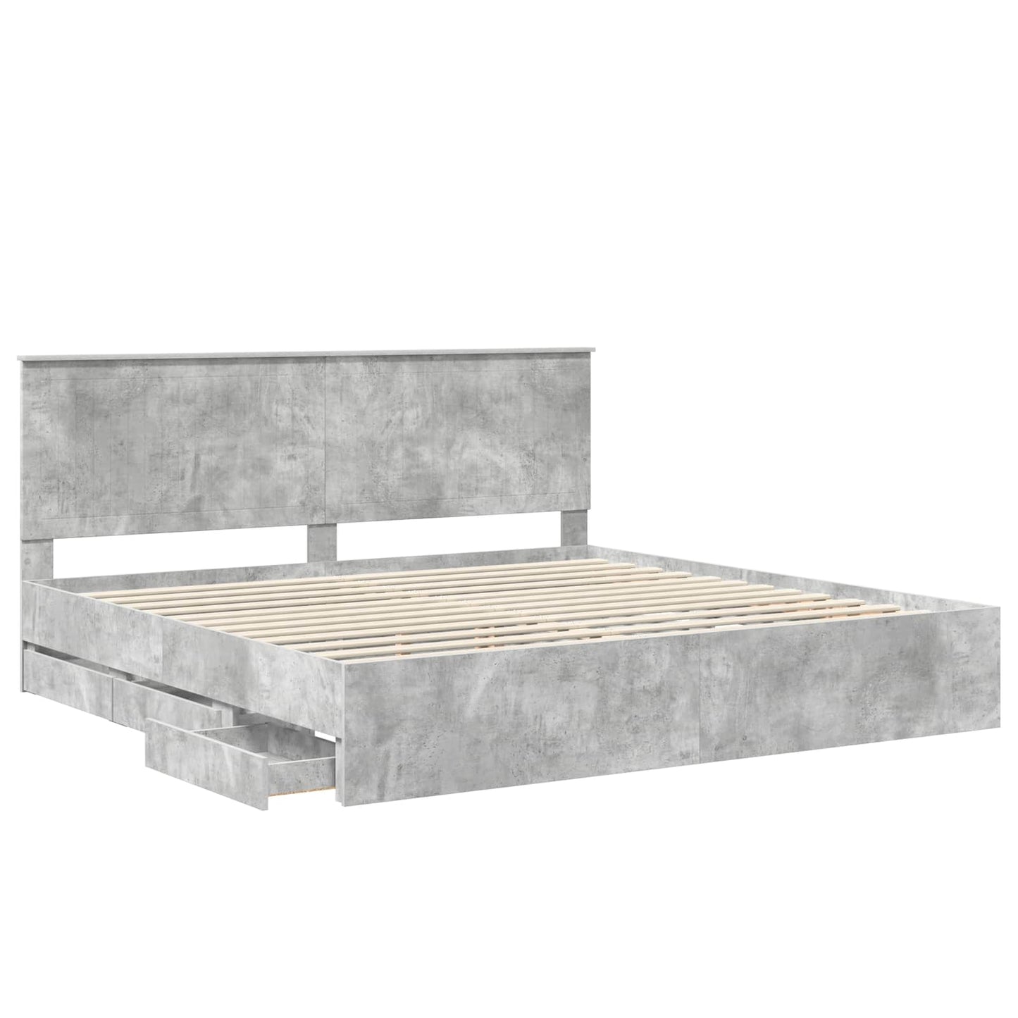Bed Frame with Drawer Concrete Grey 200 x 200 cm Engineer Wood