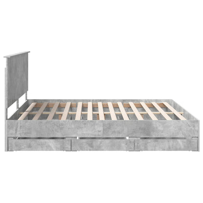 Bed Frame with Drawer Concrete Grey 200 x 200 cm Engineer Wood