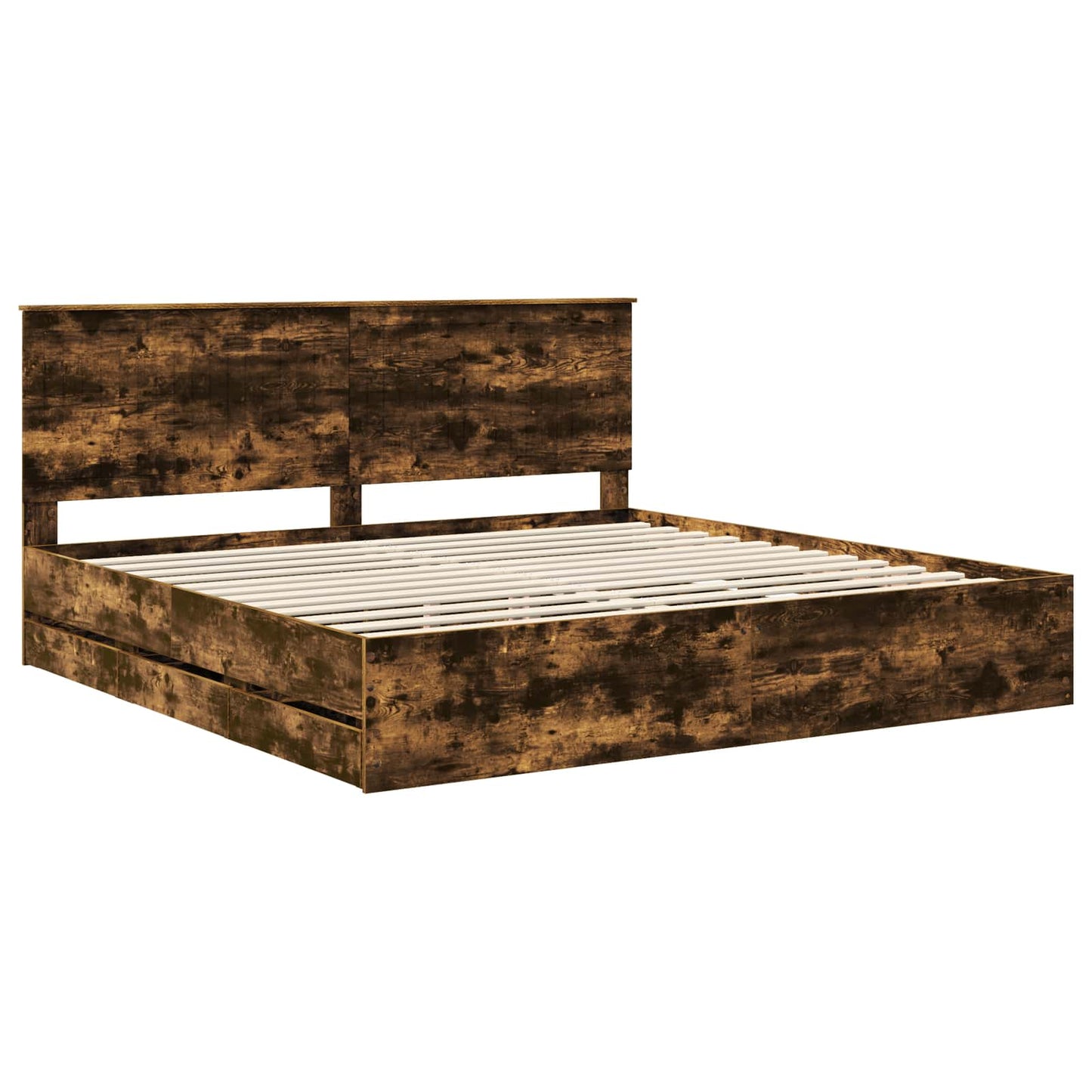 Bed Frame with Drawer Smoked Oak 200 x 200 cm Engineer Wood