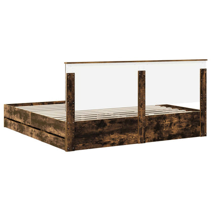 Bed Frame with Drawer Smoked Oak 200 x 200 cm Engineer Wood