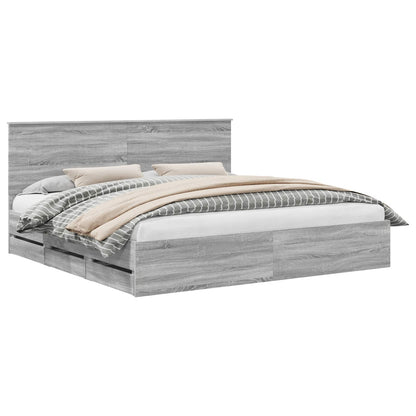 Bed Frame with Drawer Grey Sonoma 200 x 200 cm Engineer Wood