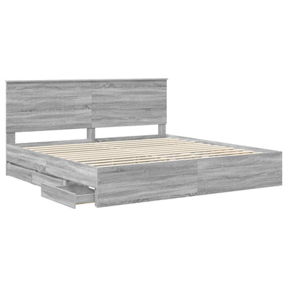 Bed Frame with Drawer Grey Sonoma 200 x 200 cm Engineer Wood