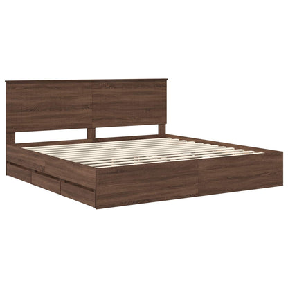 Bed Frame with Drawer Brown Oak 200 x 200 cm Engineer Wood