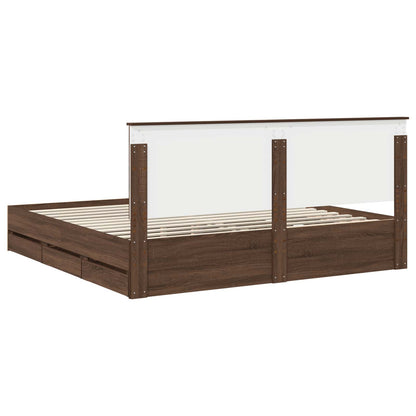 Bed Frame with Drawer Brown Oak 200 x 200 cm Engineer Wood