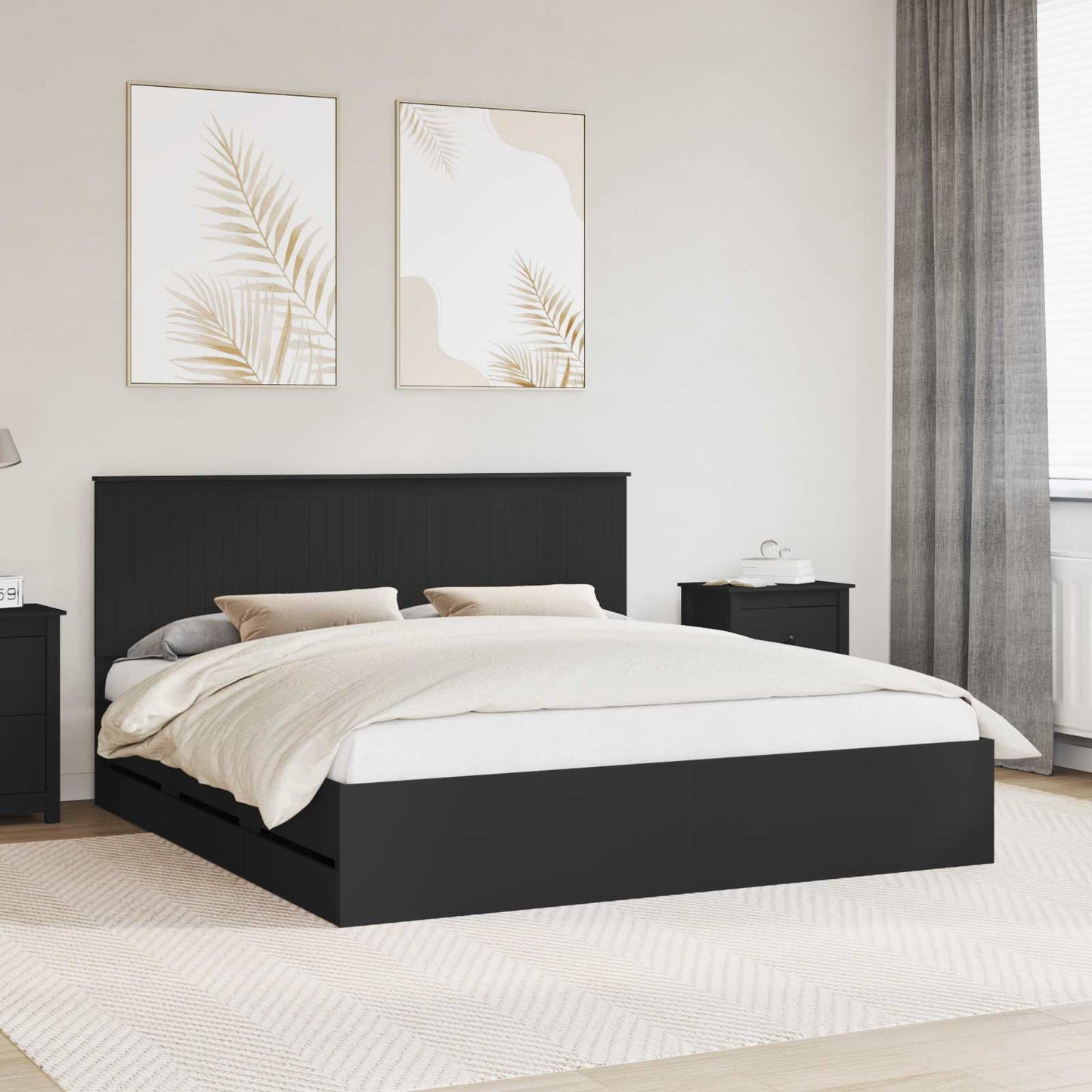 Bed Frame with Drawer Black 180 x 200 cm Engineer Wood