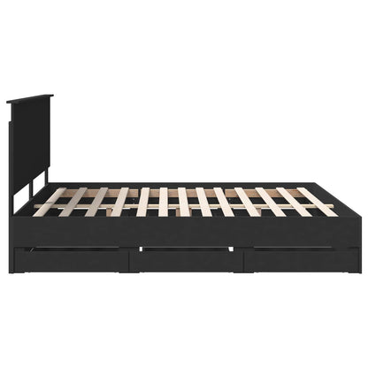 Bed Frame with Drawer Black 180 x 200 cm Engineer Wood