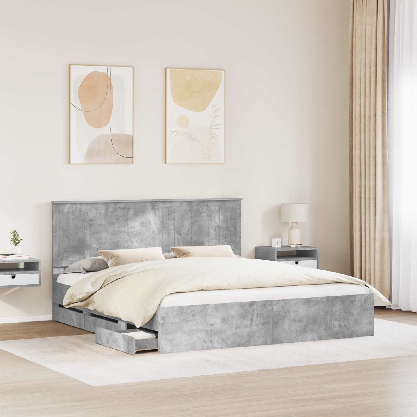 Bed Frame with Drawer Concrete Grey 180 x 200 cm Engineer Wood