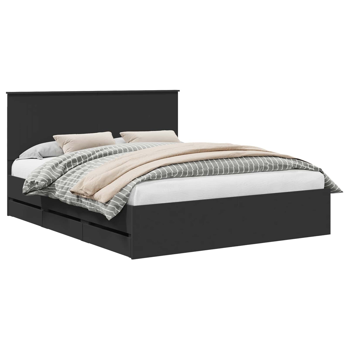 Bed Frame with Drawer Black 160 x 200 cm Engineer Wood