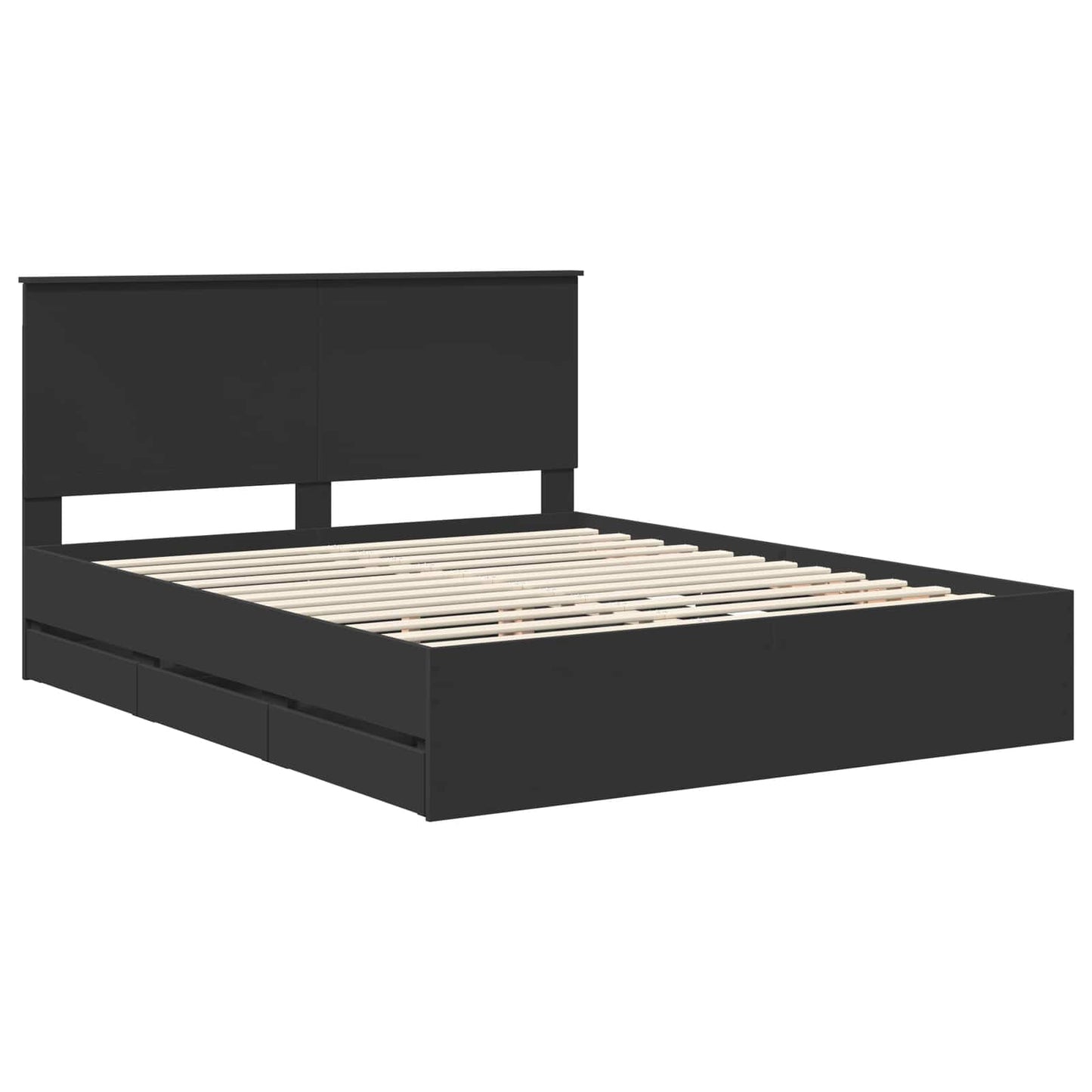 Bed Frame with Drawer Black 160 x 200 cm Engineer Wood