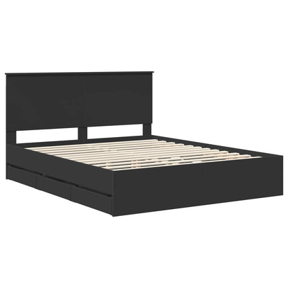 Bed Frame with Drawer Black 160 x 200 cm Engineer Wood