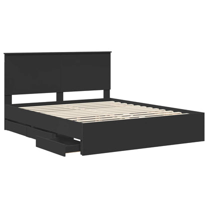 Bed Frame with Drawer Black 160 x 200 cm Engineer Wood