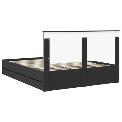 Bed Frame with Drawer Black 160 x 200 cm Engineer Wood