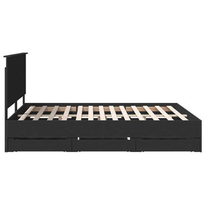 Bed Frame with Drawer Black 160 x 200 cm Engineer Wood