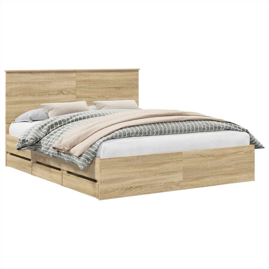 Bed Frame with Drawer Sonoma Oak 160 x 200 cm Engineer Wood