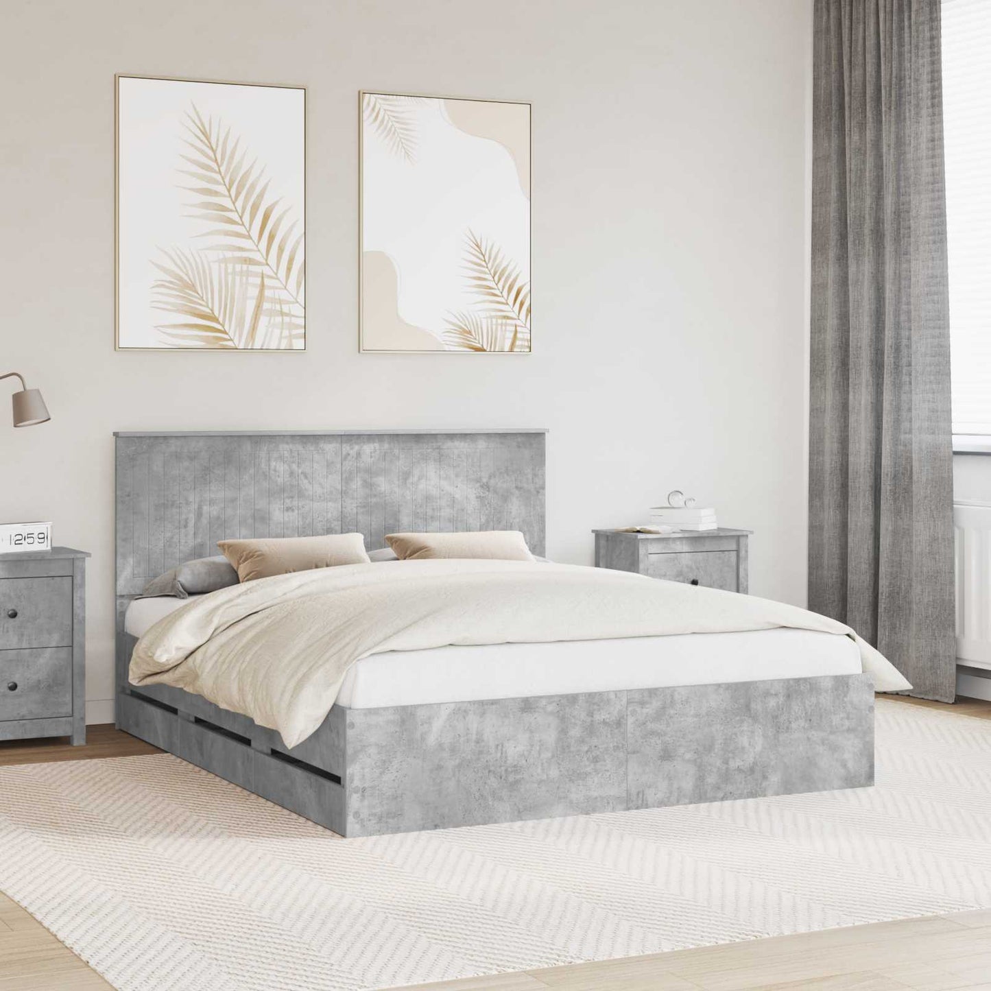 Bed Frame with Drawer Concrete Grey 160 x 200 cm Engineer Wood