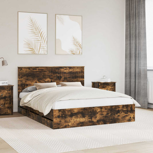 Bed Frame with Drawer Smoked Oak 160 x 200 cm Engineer Wood