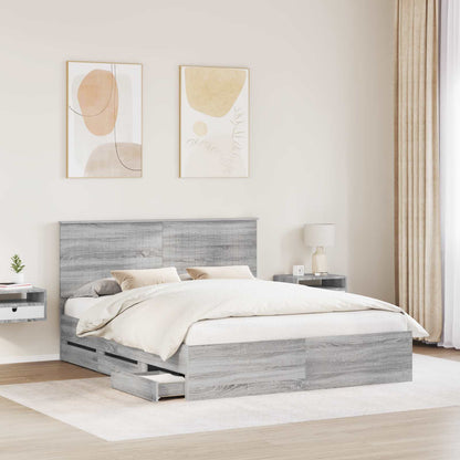 Bed Frame with Drawer Grey Sonoma 160 x 200 cm Engineer Wood