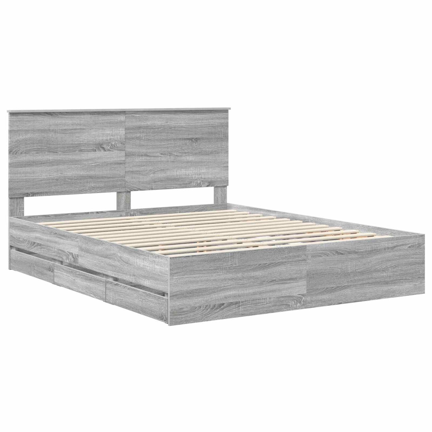 Bed Frame with Drawer Grey Sonoma 160 x 200 cm Engineer Wood