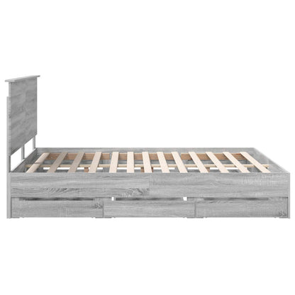 Bed Frame with Drawer Grey Sonoma 160 x 200 cm Engineer Wood