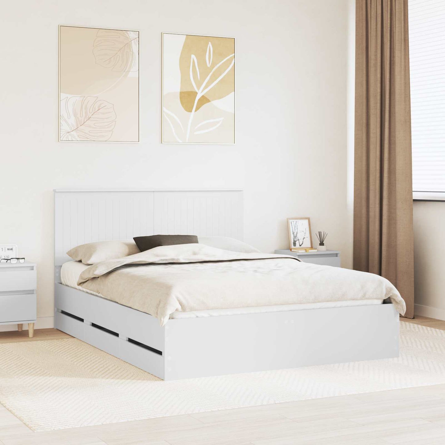 Bed Frame with Drawer White 150 x 200 cm Engineer Wood