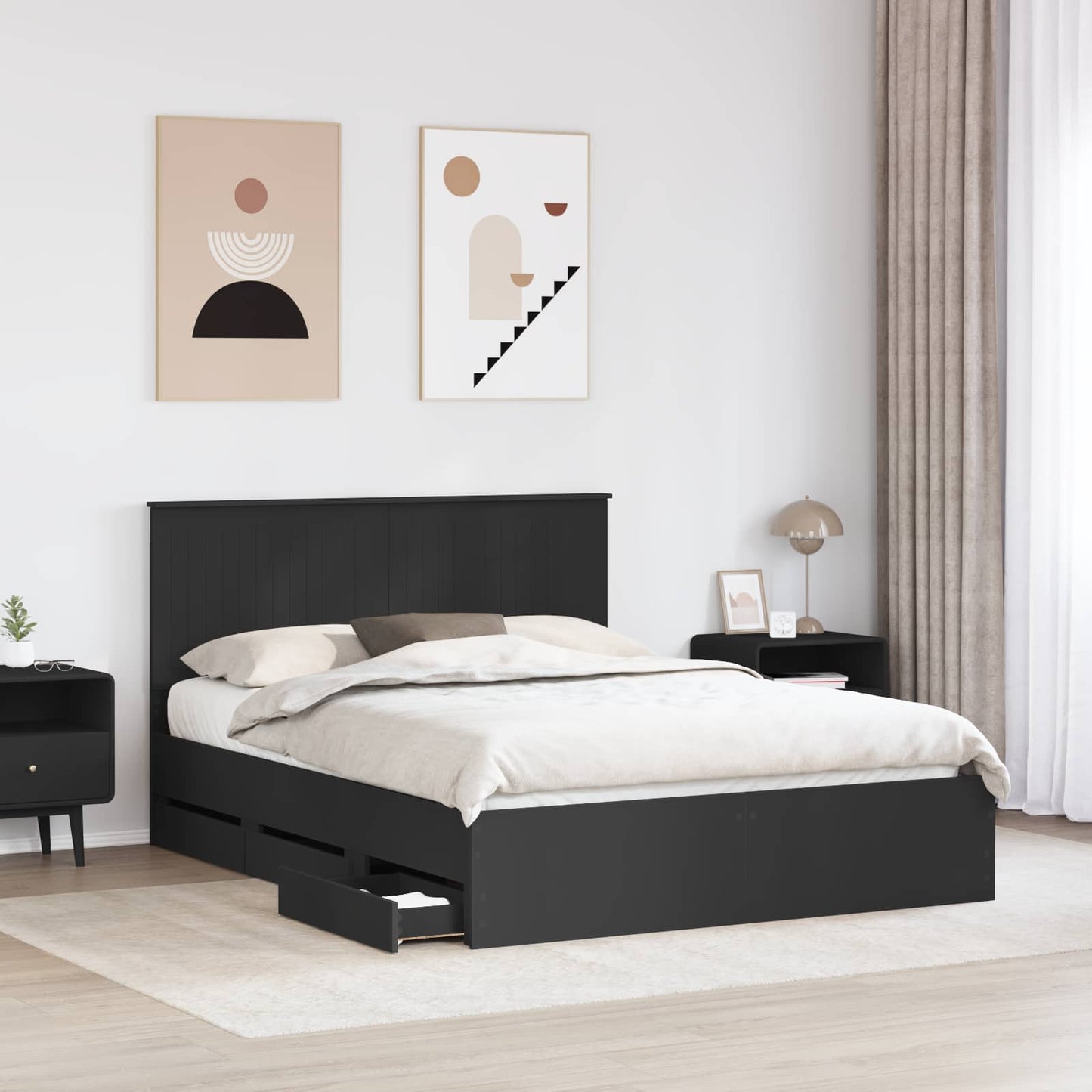 Bed Frame with Drawer Black 150 x 200 cm Engineer Wood