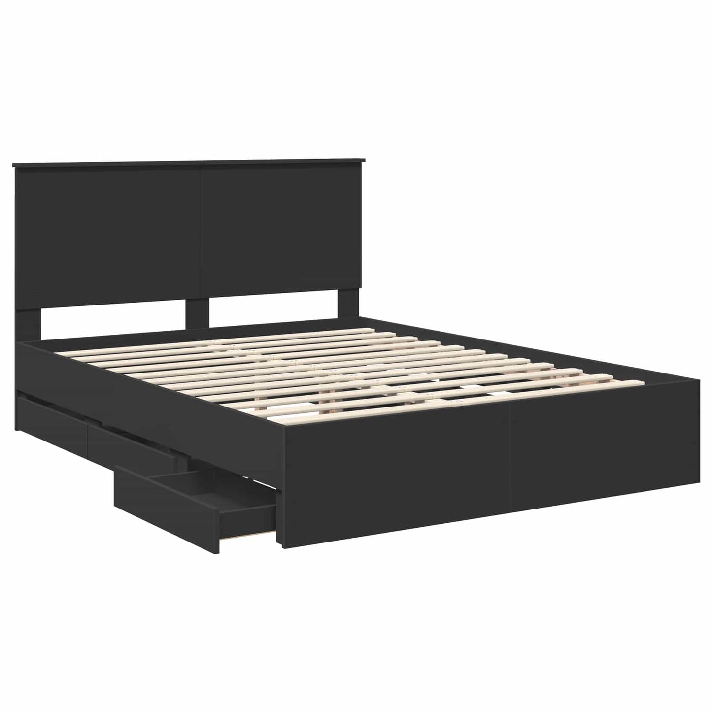 Bed Frame with Drawer Black 150 x 200 cm Engineer Wood