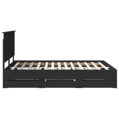 Bed Frame with Drawer Black 150 x 200 cm Engineer Wood