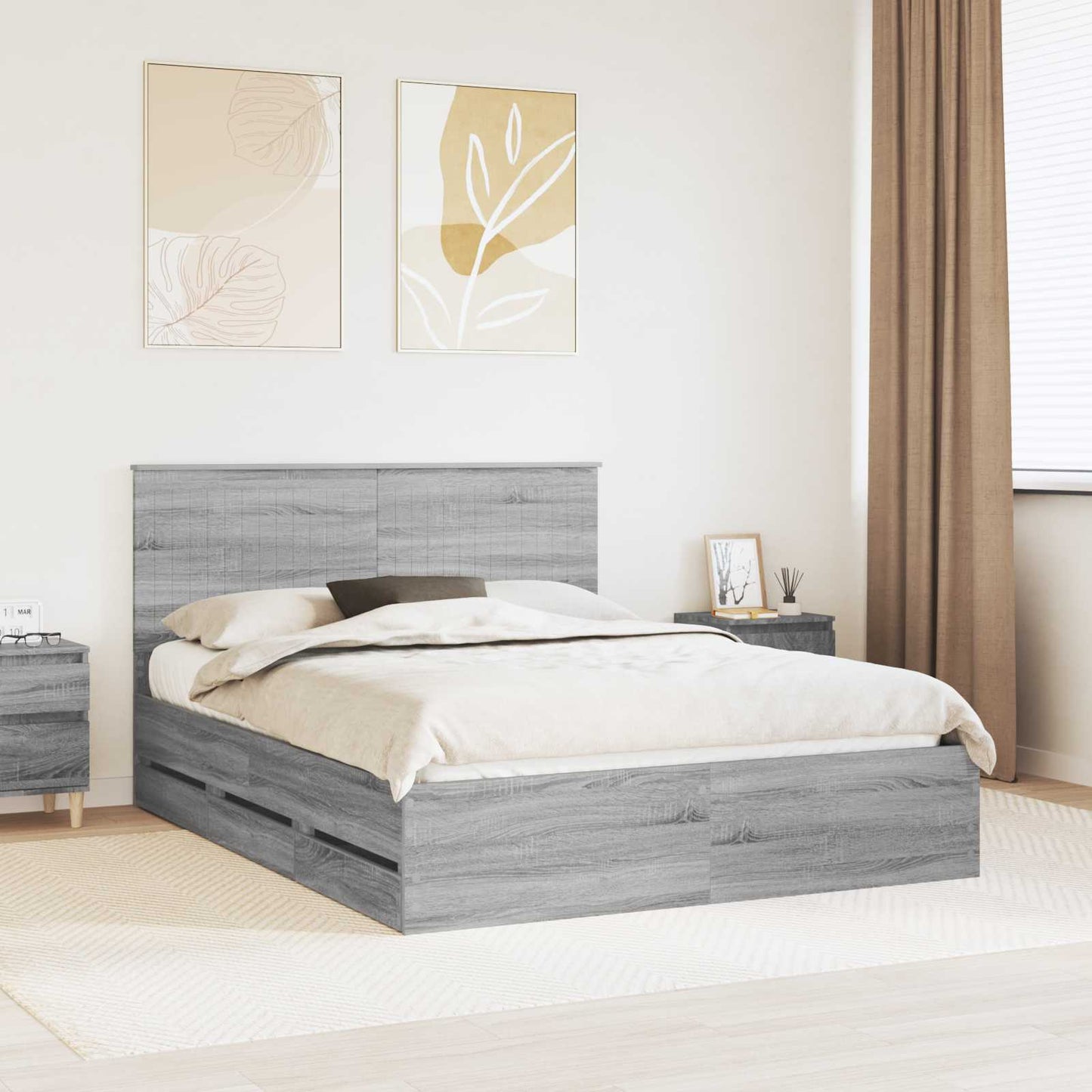 Bed Frame with Drawer Grey Sonoma 150 x 200 cm Engineer Wood