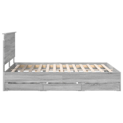 Bed Frame with Drawer Grey Sonoma 150 x 200 cm Engineer Wood