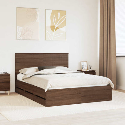 Bed Frame with Drawer Brown Oak 150 x 200 cm Engineer Wood