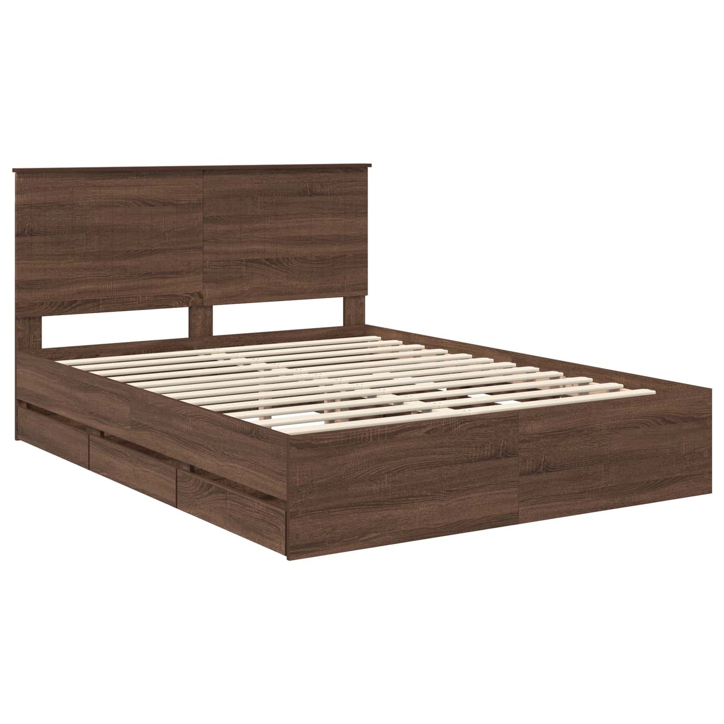 Bed Frame with Drawer Brown Oak 150 x 200 cm Engineer Wood