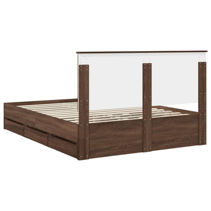 Bed Frame with Drawer Brown Oak 150 x 200 cm Engineer Wood