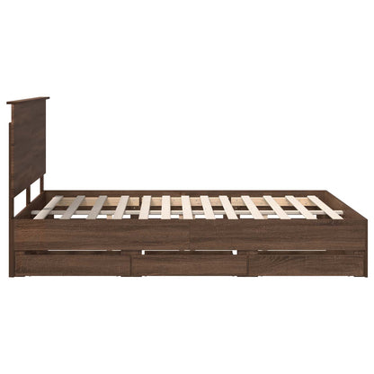 Bed Frame with Drawer Brown Oak 150 x 200 cm Engineer Wood