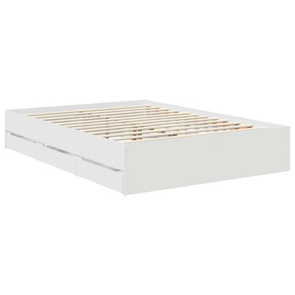 Bed Frame with Drawer White 140 x 190 cm Engineer Wood