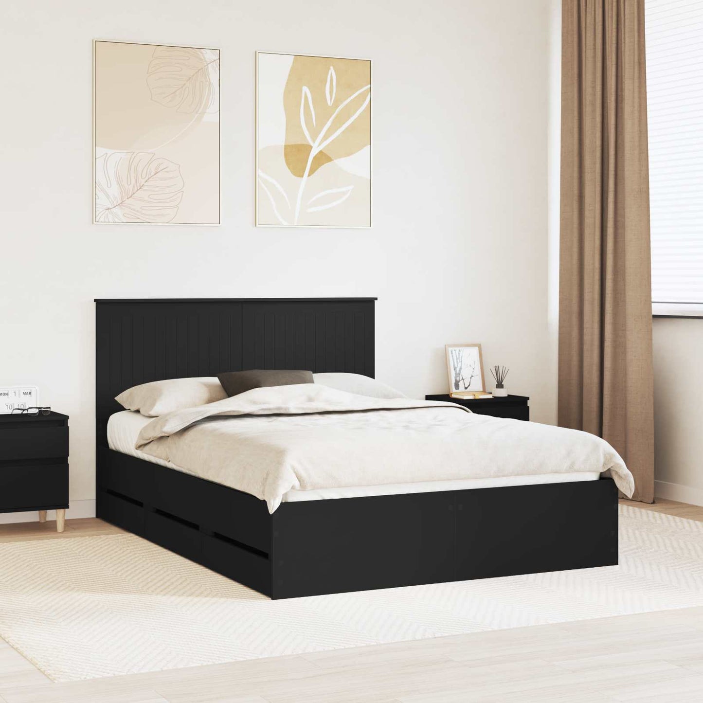 Bed Frame with Drawer Black 140 x 190 cm Engineer Wood
