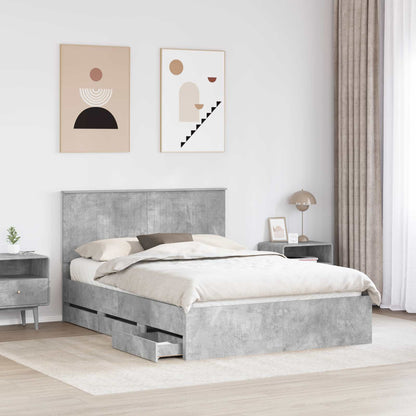 Bed Frame with Drawer Concrete Grey 140 x 190 cm Engineer Wood