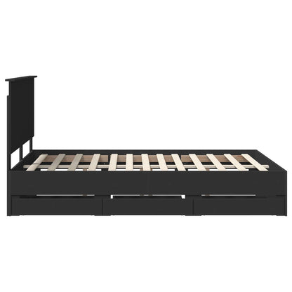 Bed Frame with Drawer Black 140 x 200 cm Engineer Wood