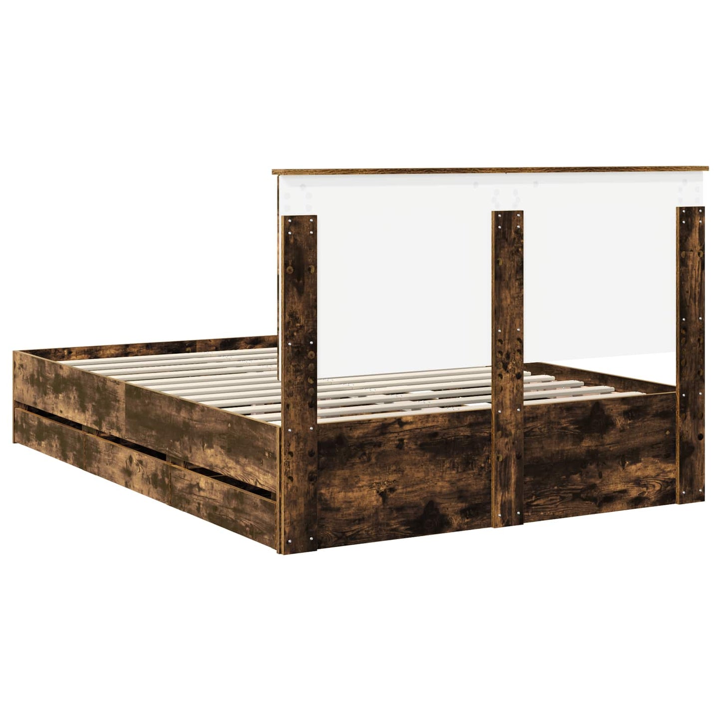 Bed Frame with Drawer Smoked Oak 135 x 190 cm Engineer Wood
