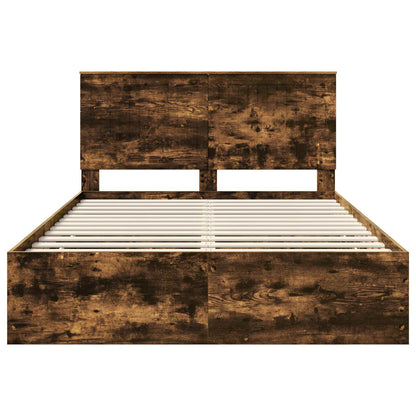 Bed Frame with Drawer Smoked Oak 135 x 190 cm Engineer Wood
