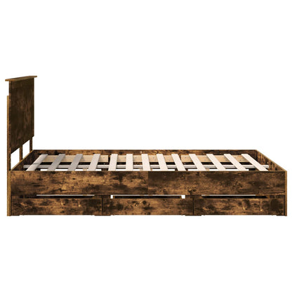 Bed Frame with Drawer Smoked Oak 135 x 190 cm Engineer Wood