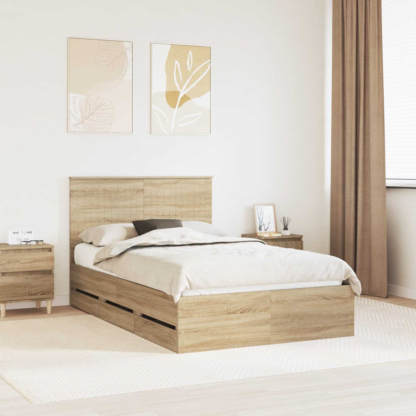 Bed Frame with Drawer Sonoma Oak 120 x 190 cm Engineer Wood
