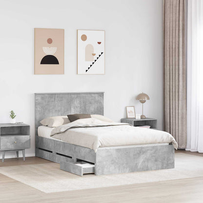 Bed Frame with Drawer Concrete Grey 120 x 190 cm Engineer Wood