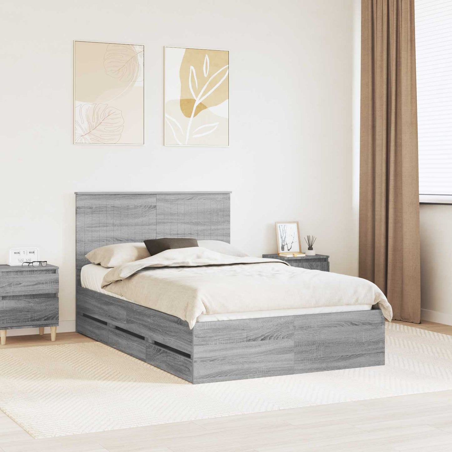 Bed Frame with Drawer Grey Sonoma 120 x 190 cm Engineer Wood