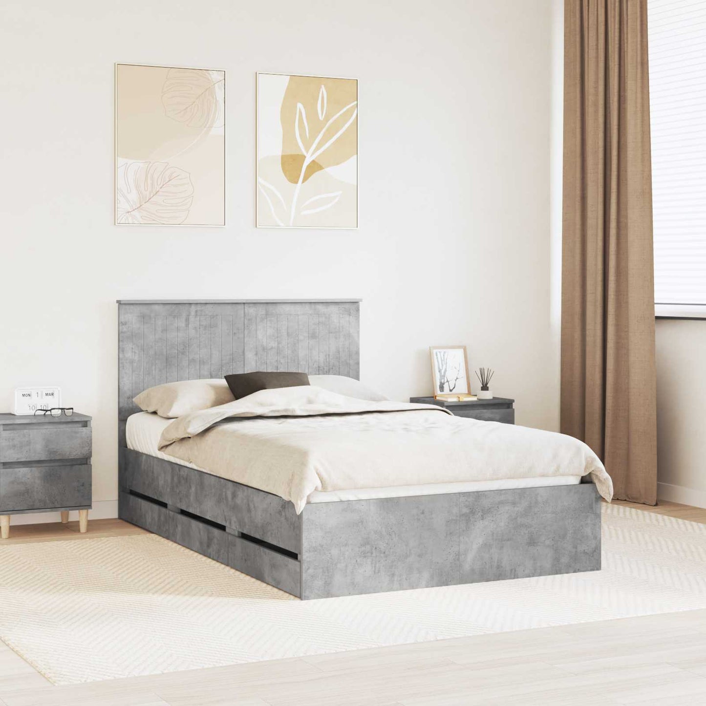Bed Frame with Drawer Concrete Grey 120 x 200 cm Engineer Wood