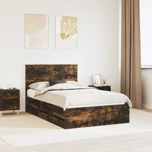 Bed Frame with Drawer Smoked Oak 120 x 200 cm Engineer Wood