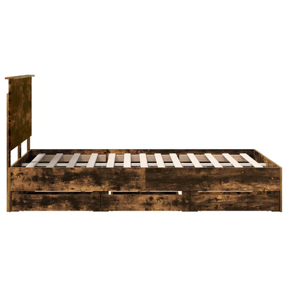 Bed Frame with Drawer Smoked Oak 120 x 200 cm Engineer Wood