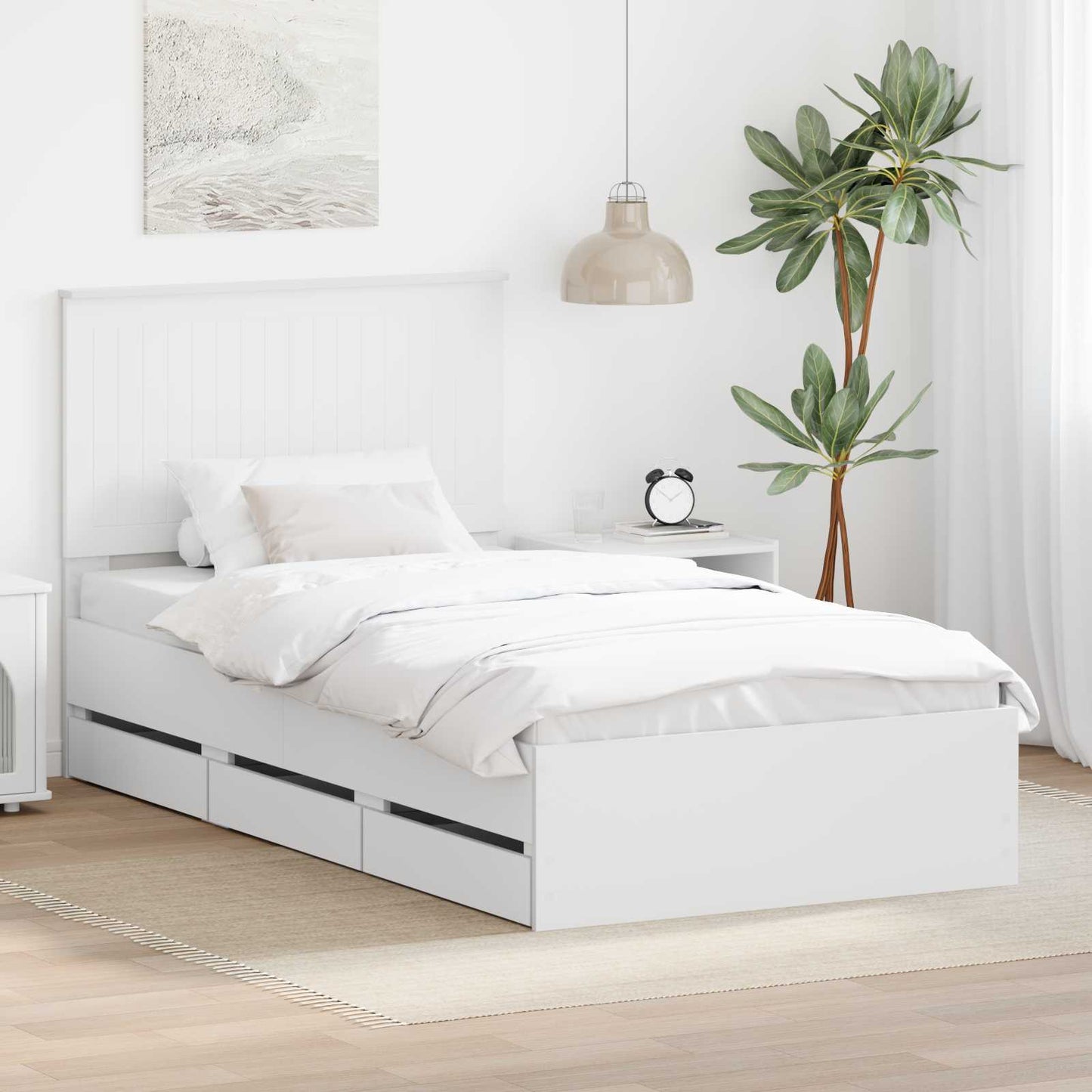 Bed Frame with Drawer White 100 x 200 cm Engineer Wood
