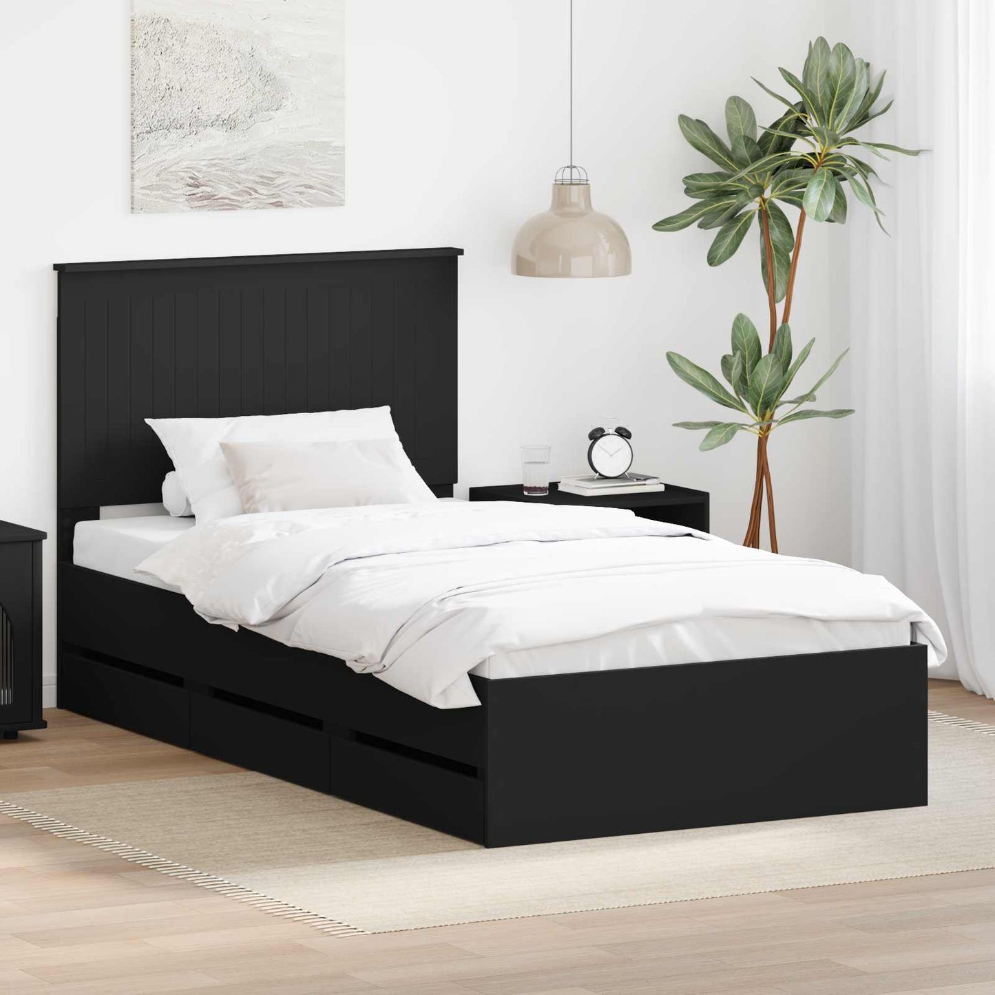 Bed Frame with Drawer Black 100 x 200 cm Engineer Wood